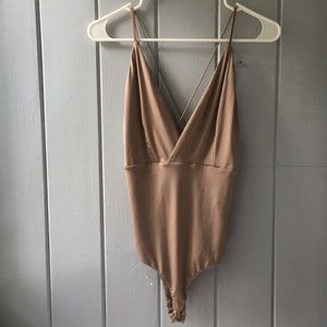 Silk slinky nude cross bodysuit club party formal